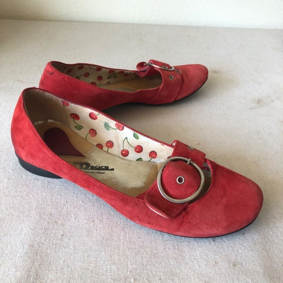 Red suede flat Italian shoes 37 - Picture 2 of 6